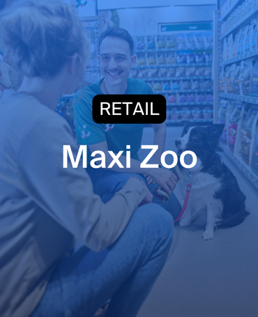 Maxi Zoo store employees supporting customers and stocking shelves, scheduled for coverage across retail hours and tracked via punch clock.